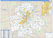 Atlanta-Sandy Springs-Roswell Metro Area Wall Map Basic Style